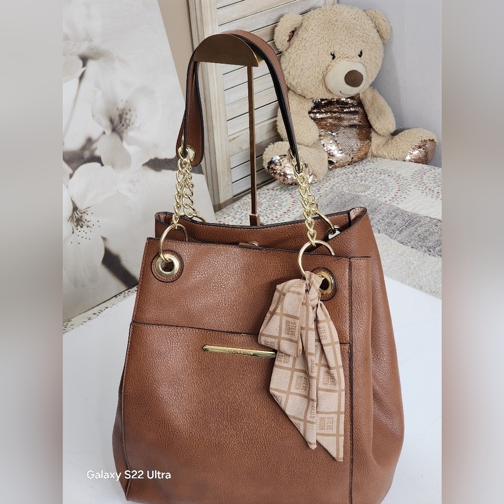 Steve Madden Brown Tote Bag with Gold Accents